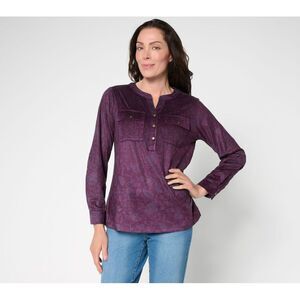 Maya J Women's Top Sz XL Persuede Me Snappy Shadow Henley Purple A703676